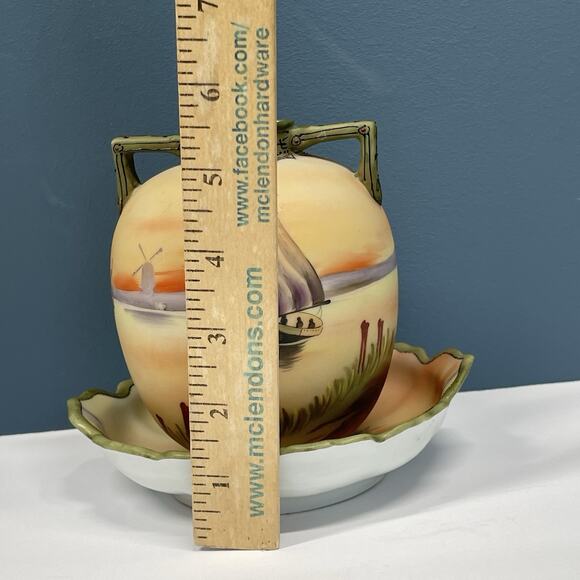 Old Noritake Handpainted Vase & Dish Sailing Ship Windmill Japan - Picture 7 of 16